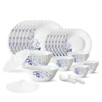 Larah by Borosil Blue Eve Silk Series Opalware Dinner Set, 35 Pieces, White