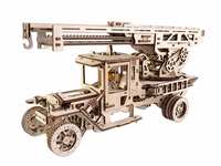 Ugears Fire Truck with Ladder Mechanical Puzzle Wooden Construction Set | STEM Learning DIY Kits for Adults | Building Sets for Kids | Assembly Puzzles for Adults | Mechanical Toys for Adult