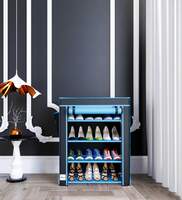 Chevy Fabric Open Shoe Rack in Blue & Black Finish,