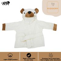 Kiddery Baloo | Premium Ultra Soft Baby Bathrobe | Bath Towel for New born baby | Hooded Blanket Wrapper | Cotton | Boy | Girl | Bear Design | 0-12m | White+Brown