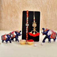 CraftVatika Rakhi Set of 2 for Bhai Bhabhi - Couple Rakhi for Brother and Bhabhi with Elephant Pair Set of 3 Showpiece