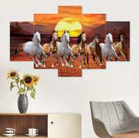 Apply 50% coupon - MEERA CRAFTS Set of Five 3D Seven Running Horses Vastu Framed Wall Painting Scenery for Wall Decoration Living Room Bed Room Home Decor Office (125 X 60 CM) (24 * 50inch) @ 749