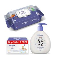 Bumtum Baby Gentle 99% Pure Water Wet Wipes With Lid - 72 Pcs.(Pack of 1) & Baby Soap (4N x 50 Gram) & Baby Body Lotion (200 ML) Combo