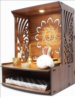 Heartily® Laabh Beautiful Wooden Pooja Stand for Home/Mandir for Home/Temple for Home and Office/Puja Mandir for Home and Office Wall with LED Spot Light/Product (H- 15.5, L- 11.5, W-11 Inch)