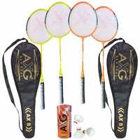 AXG New Goal Interminable Badminton Rackets with 3 Feather Shuttles (Multicolour) - Set of 4 