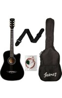 Juârez Acoustic Guitar, 38 Inch Cutaway, 038C with Bag, Strings, Pick and Strap, Black