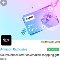 OneCard - Get Flat 5% Cashback/Valueback on Amazon Shopping Vouchers(User Specific)