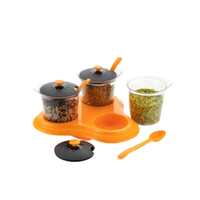 Suzec Multipurpose Dining Set 3 Piece Pickle Container, Salt and Peeper Container, mukhvasSuzec Multipurpose Dining Se Tray Serving Plastic Spice Set for Masala Storage Container and Stylish Dry Fruit Serving for Guest