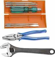 ACHRO 908 Universal Tool Kit Set for Home/Garage/Car/Bike/Industry, Contains 6 Pcs Screwdriver Set & 8 inch Combination Plier, 8 inch Adjustable Spanner (Set of 8 pcs Tool kit)