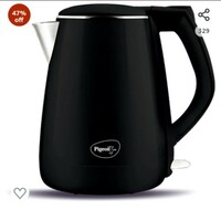 (Rs 300 coupon)Pigeon Aura 1.2 ltr double walled kettle/Stainless Steel interior/Cool touch outer body/with keep warm feature / 1 year warranty (black, 1500 watts)