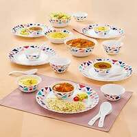 Larah by Borosil Speckle Silk Series Opalware Dinner Set | 27 Pieces