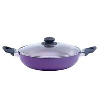 Lightning deal -Wonderchef Valencia Non-Stick Kadhai with Glass Lid | Induction Friendly | Cool Touch Bakelite Handles | Pure Grade Aluminium| PFOA Free | 2 litres Capacity | Size 24 cm Kadai | 1 Year Warranty | Purple