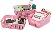 Cello Style Knit Small Basket Without Lid, Set of 3, Pink,Plastic