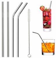 AXN Reusable BPA-Free Metal, Thick, Long, Dishwasher Safe Stainless Steel Drinking Straws, 8.5 Inches (2 Bent + 2 Straight +1 Brush)