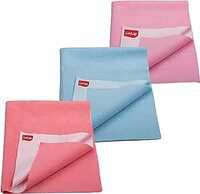 LuvLap Instadry Anti-Piling Fleece Extra Absorbent Quick Dry Sheet for Baby, Baby Bed Protector, Waterproof Baby Sheet, Small Size 50x70cm, Pack of 3, Salmon Rose, Baby Pink, Sky Blue