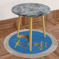 Raafi Small Foldable Solid Wood Round End Table (Natural Finish Legs) (Blue)