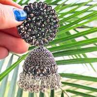 Jhumar Oxidised Silver Earring Set