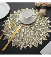 Kritvi Table mat, Place Mat, Round Shape Place Mats, Design Dining Table mats/Dressing Table MATS, Table mat/Round PVC Tab(2 pcs, Roundleaf, Gold, Polyester)
