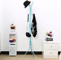 Lukzer 6 Hook Coat Hanger Metal Clothes Stand Hanging Pole Wrought Iron Rack Standing Shelf for Home, Bedroom Space Saver Storage Organizer for Garments, Scarf, Bag, Umbrella Home Decor (Blue/170 x 42cm)