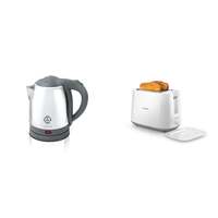 Philips HD 9363/02 1.2 L Kettle with 25% thicker body for longer life, triple safe auto cut off & Philips Daily Collection HD2582/00 830-Watt 2-Slice Pop-up Toaster (White)