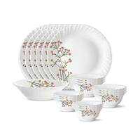 Larah by Borosil Red Bud Silk Series Opalware Dinner Set | 19 Pieces for Family of 6  [Rs.250 Coupon]