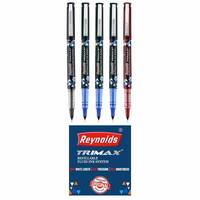 Reynolds TRIMAX 5 COUNT POUCH, 3 BLUE, 1 BLACK, 1 REDI Lightweight Roller Pen With Comfortable Grip for Extra Smooth Writing I School and Office Stationery | 0.5mm Tip Size