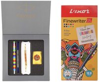 Parker Roller Ball Pen & Luxor Fine Writer Black Color (pack Of 10 Pen)