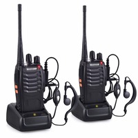 MatLogix Walkie Talkies Adults Long Range Two Radios UHF 16 Channels 1500mAh Li-ion Rechargeable Battery (2 Pack, Black) (with earpiece)