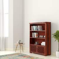 Amazon Brand - Solimo Gloaming Solid Sheesham Wood Bookshelf Honey Finish, 2 Drawers