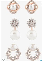 Zaveri Pearls Combo of 3 Cubic Zirconia & Pearls Contemporary Stud Earrings For Women-ZPFK10381 