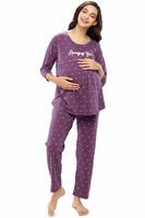 ZEYO Women's Cotton Heart Printed Maternity & Feeding Night Suit Set of Top & Pyjama Nursing Night Dress 5629