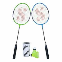 Silver's SB-100 COMBO-5 ( 2 Badminton RACKETS + 2 Pcs Plastic SHUTTLE ) Green-Blue