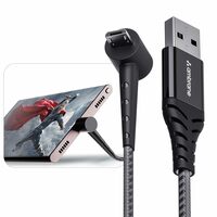 Ambrane Micro USB Standing Cable, 3A Fast Charging, Perfect for Holding Mobile while Charging/Binge-Watching, 480mbps Data Transmission, Braided Cable - 1.5m (ABSM-15 Black)
