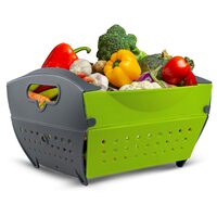 HomeBasics by Home Puff Collapsible Basket, BPA Free Washing Bowl for Fruits, Vegetable, Noodles, Pasta Washing Bowl, Multipurpose Strainer Colander, Kitchen Sieve, DIY Organizer for Kitchen, Green, 1 x Large