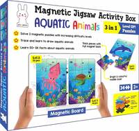 Play Poco Magnetic Jigsaw Puzzles Aquatic Animals Activity Box with 3 Magnetic Puzzles, Magnetic Board, Learn to Draw, 50+ Gk Facts Book
