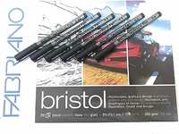 BRUSTRO Technical Pen Black - Set of 6 & Fabriano Bristol Glued Block A4 (Assorted)