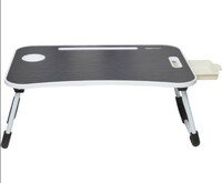 Amazon Basics Foldable Laptop Table with Cup Holder, Tablet Groove and Mini Drawer (Black)