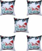 HOMETALES Pack of 5 Jute Christmas Printed Square Cushion Cover 40x40 Cm Multicolor