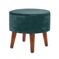SATTVA Round Wooden Stools for Sitting Ottoman upholstered Foam Cushioned pouffe Puffy for footrest Home Furniture_Velvet Green (Collapsible Legs)_(41 x 41 x 43 cm)