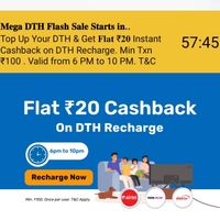 Bajaj Finserv: Get Flat Rs.20 Cashback on Min. Rs.100 DTH Recharge(6pm-10pm)
