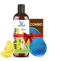 Dog Shampoo & Puppy Shampoo - Naturally Organic Dog Shampoo for Smelly Dogs Grooming Products for Dogs, Deshedding Shampoo for Dogs Pet Shampoo 200 ml (Anti Tick & Flea (Lemon)+Bath Brush)