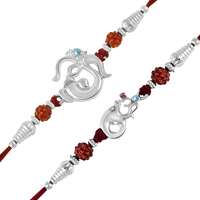 Okos Rhodium Plated Rakshabandhan Combo Set Of 2 Auspisious OM and Ganesha Alloy Rakhi Bracelet- Rakhi For Brother, Bhaiya, Bhai CO1000404 [Apply ₹10 off Coupon]