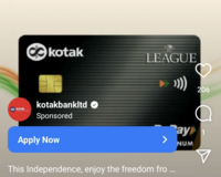 Kotak League Rupay Credit for Lifetime free