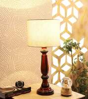 tu casa Mango Wood Table Lamp with Holder, White, Off White