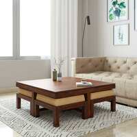Amazon Brand - Solimo Acamar Solid Sheesham Wood Coffee Table with 4 Stools (Teak Finish)