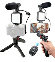 IKZAI Tripod for DSLR, Camera |Operating Height Camera Video Recording Vlogging Kit for Video Making, Mic, Mini Tripod Stand, LED Light & Phone Holder Clip for Making Videos Podcasting 
