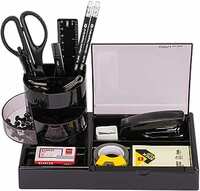 Deli Multi Purpose Desktop Stationery Set Combo with Stand, Including Pen Stand, Stapler, Pen, Pencil, Scale, Clip, Pins, Cutter & Scissor for Home and Office. Apply rs 10 off coupon 