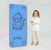 Fitness Mantra® Pro Kids Monkey Design Yoga Mat with Carrying Strap for Children Workout [2 * 4 feet Size, Blue Color, Monkey Madness]