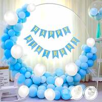 Flyloons 53pcs set of Birthday Decorations items for boys with Blue Banner , Blue Pastel Balloons, White Balloons , Glue Dots , Arch Tape