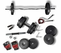 Lifelong PVC Home Gym Set 10Kg Plate 3Feet Curl Rod and Dumbbells Rods with Gym Accessories